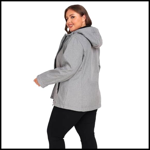 Plus Size Fleece Lined Softshell Jacket Windproof Waterproof Hooded Activewear - Picture 2 of 7
